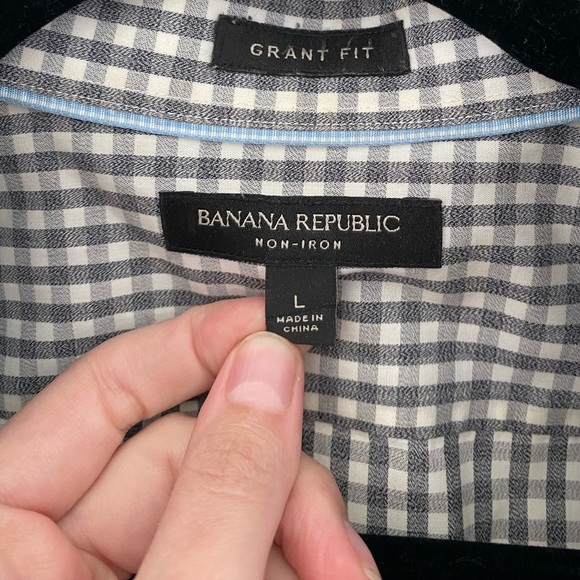 NWOT - BANANA REPUBLIC - GRANT SLIM-FIT COTTON-STRETCH GINGHAM - OXFORD SHIRT - Picture 3 of 5